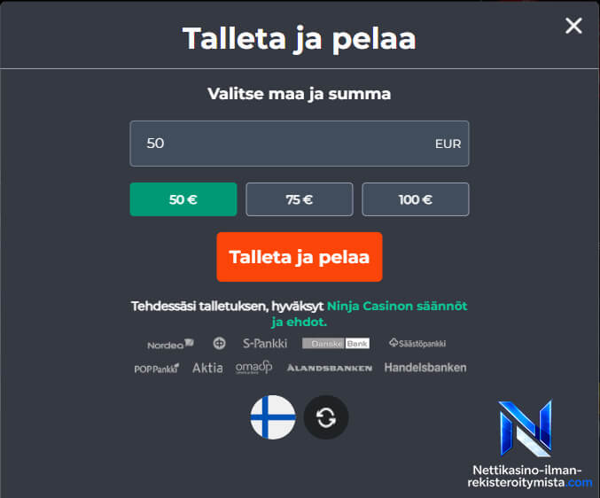 Rekisteröintivapaa talletus kasinolle